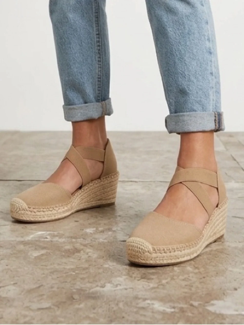 Ralph Lauren Cassandra Linen Espadrille Wedges Sz 7.5 | Neutral Slip-On Heels